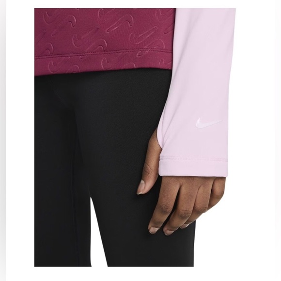 Nike Pro Girls' Dri-FIT RUSH MAROON/PINK‎ FOAM long sleeve Warm Top size XL new - Picture 4 of 5